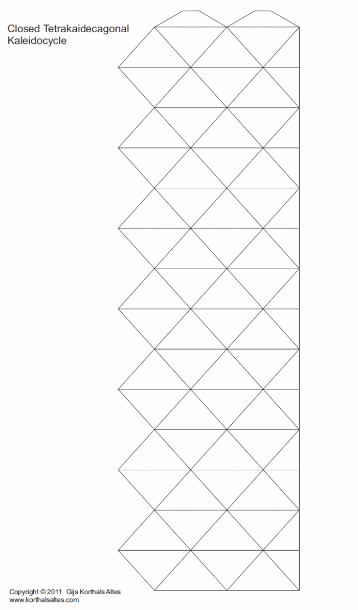 desarrollo plano de un caleidociclo tetrakaidecagonal cerrada