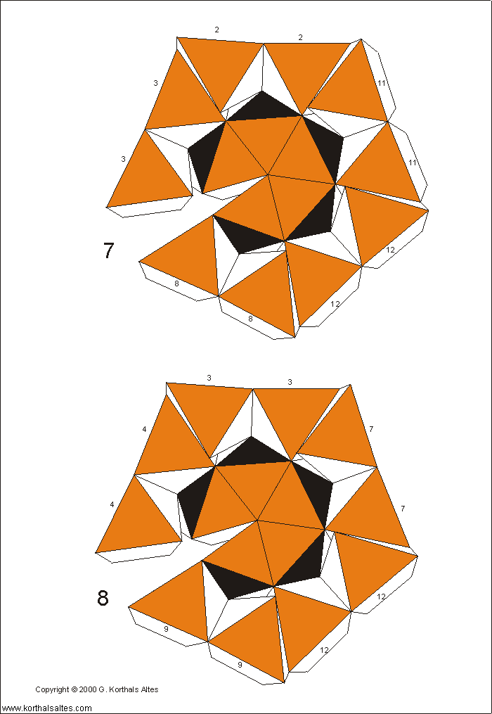 desarrollo plano de un icosaedro truncado y pentakisdodecaedro compuesto
