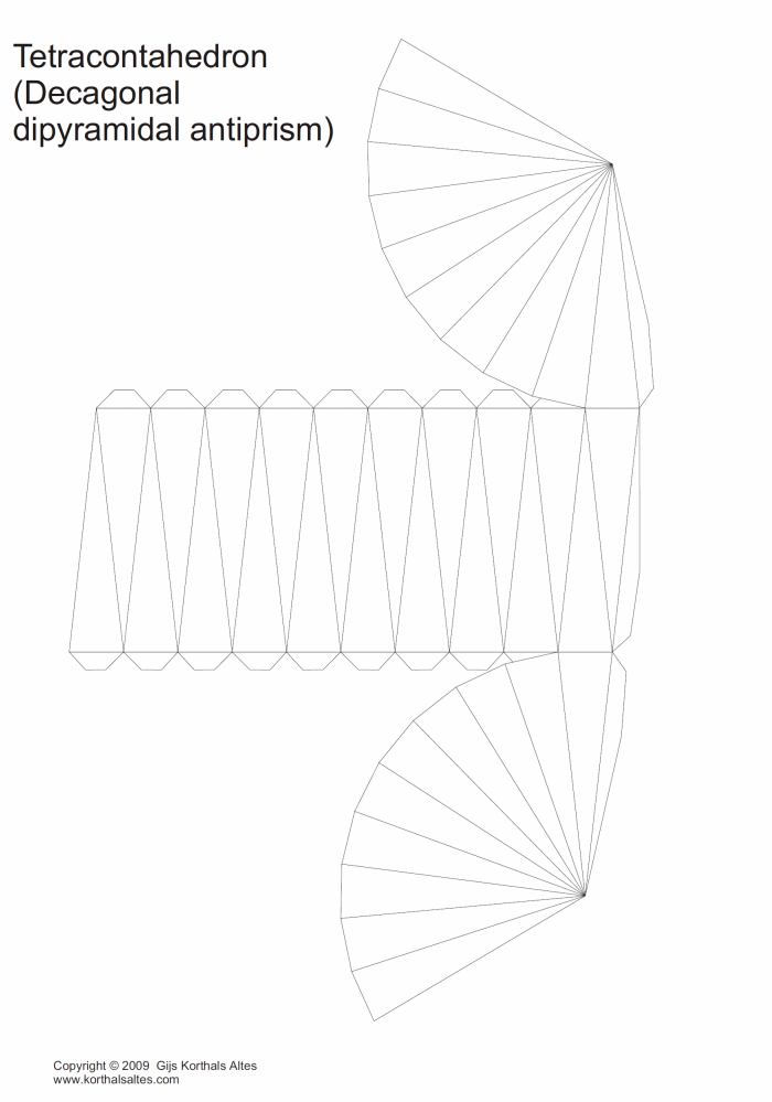 desarrollo plano de un antiprisma pyramidal decagonal