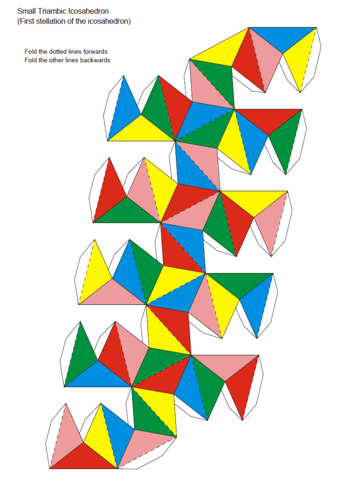 desarrollo plano de un 5 stellations del icosaedro en color
