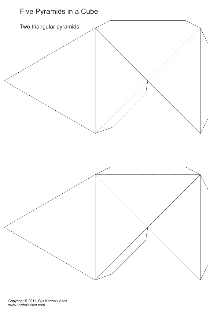 desarrollo plano de un cunco pirámides triangulares en un cubo