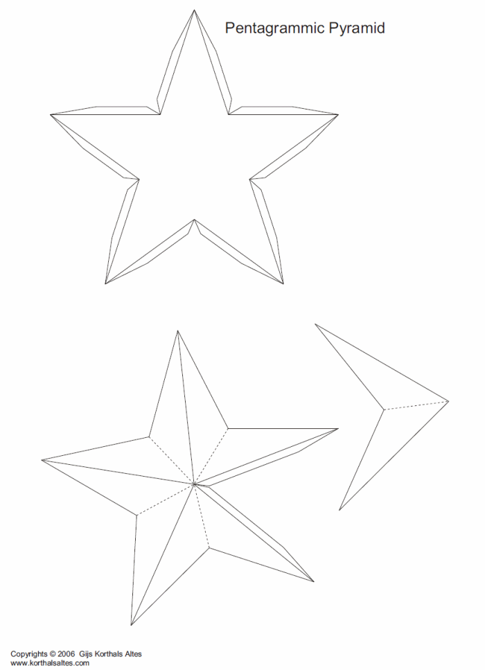 desarrollo plano de un pirámide pentagrammic (bajo)