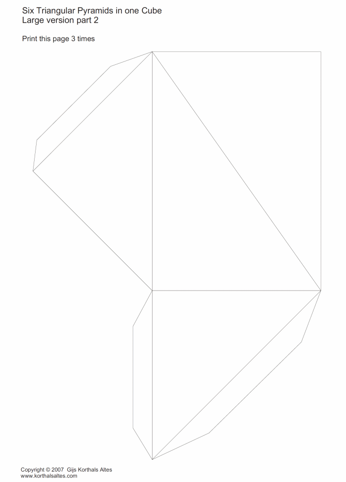 desarrollo plano de un seis pirámides triangular en un cubo