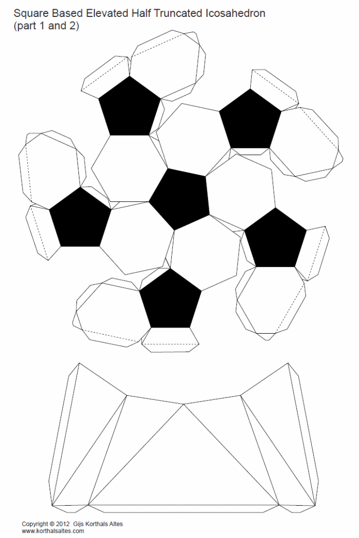 desarrollo plano de un base cuadrada elevada medio icosaedro truncado