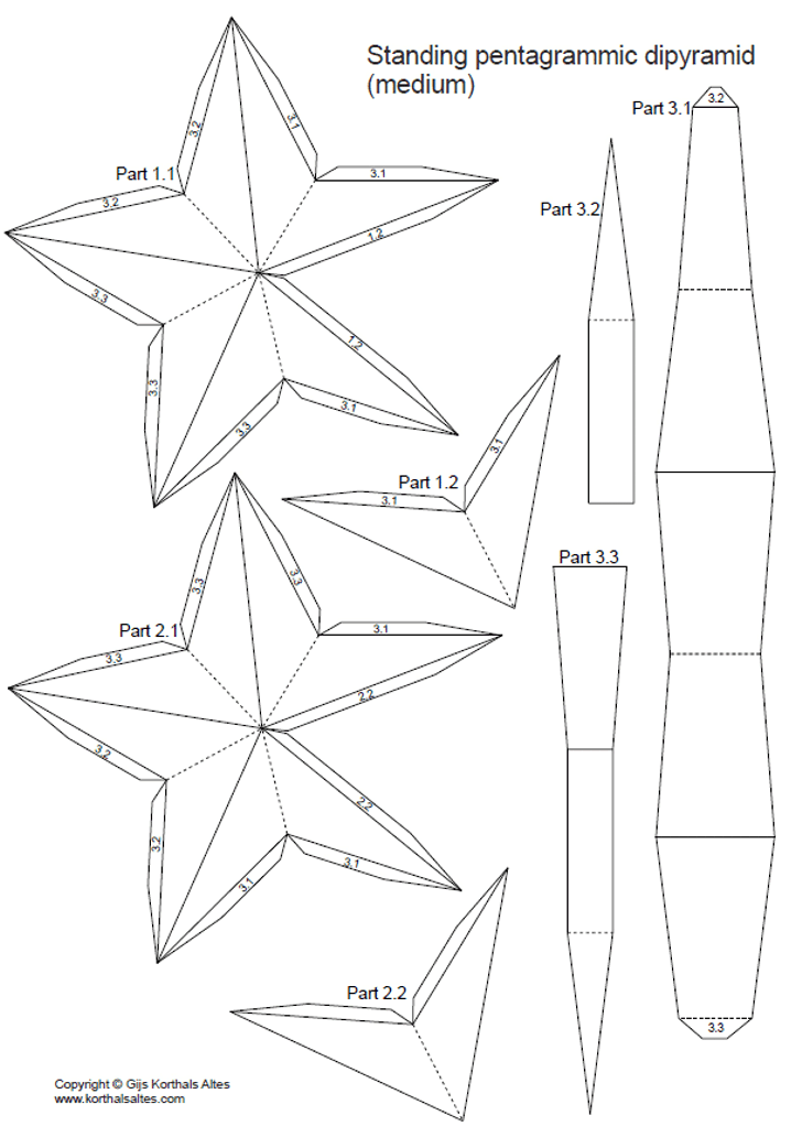 desarrollo plano de un de pie dipirámide pentagrammic