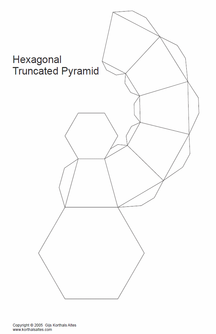 desarrollo plano de un pirámide hexagonal truncado