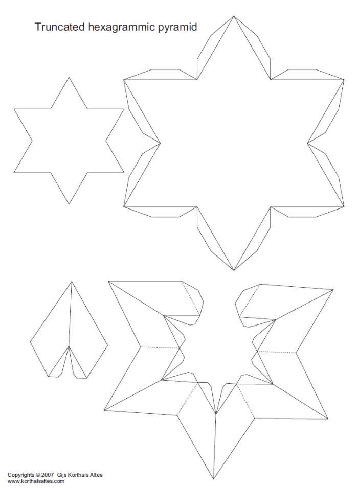 desarrollo plano de un pirámide hexagrammic truncado (bajo)