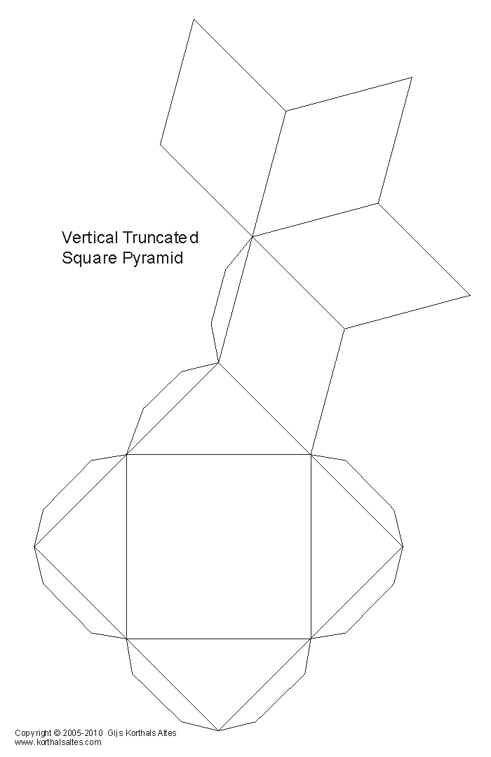 desarrollo plano de un pirámide cuadrada truncada vertical