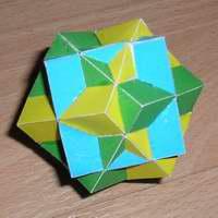Paper Model Compund of Three Cubes in three colors