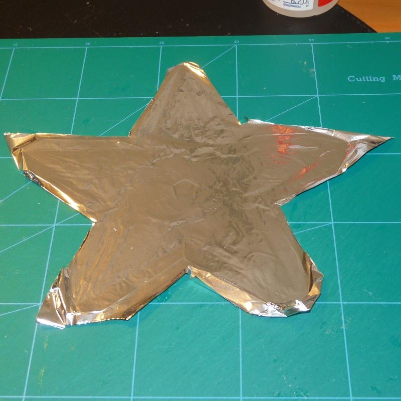 4. Cut the aluminium foil close to the model and fold around the paper